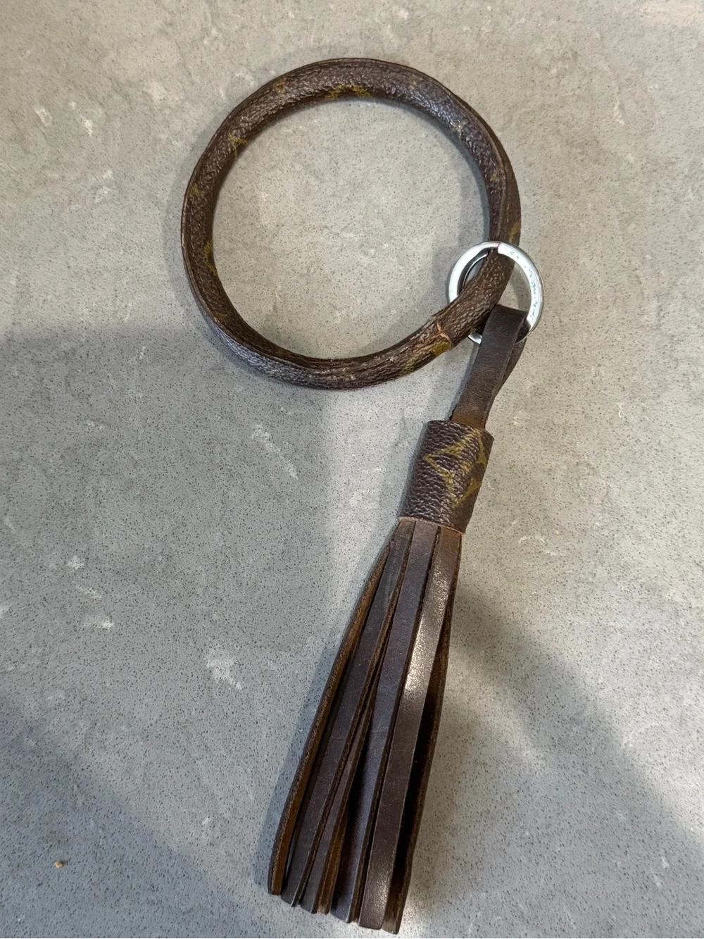UPCYCLED LV KEY CHAIN WRISTLET Leather Tassel Key Ring Bracelet - Brown